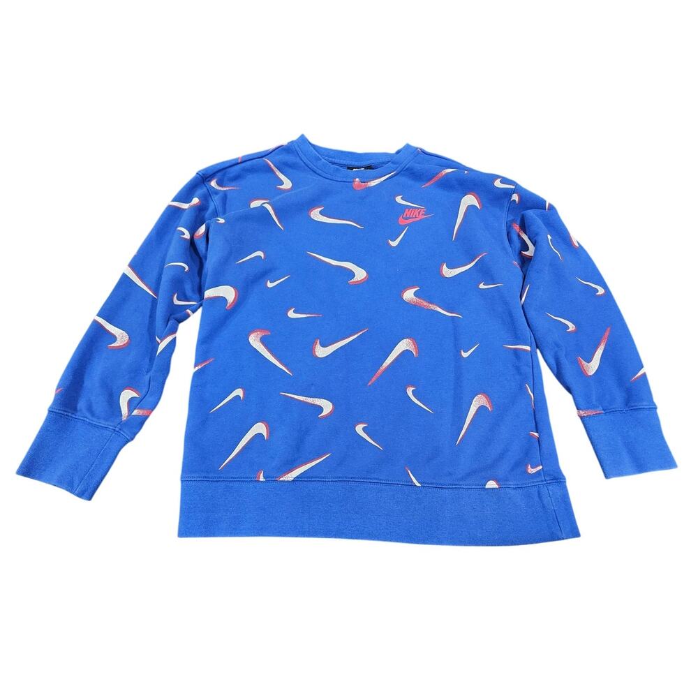 Nike Swoosh All Over Print Sweatshirt Blue Womens M Mens S Streetwear